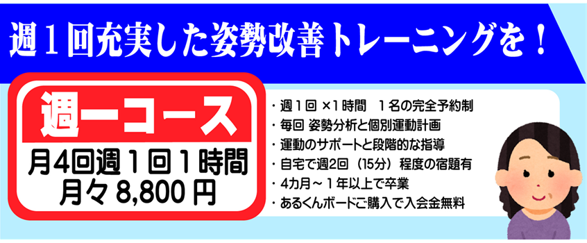 肩凝りや腰痛の姿勢の悪化や、足腰の筋力低下初期の、姿勢矯正、歩き方矯正レッスン